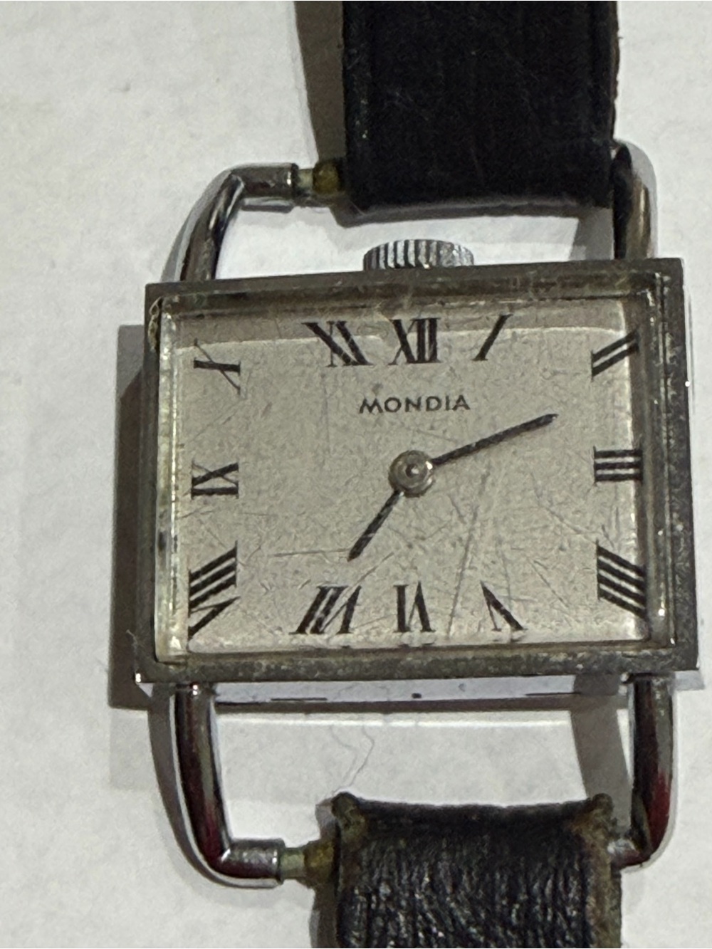 Mondi Silver Square Men's Dress Watch with Black Leather Strap